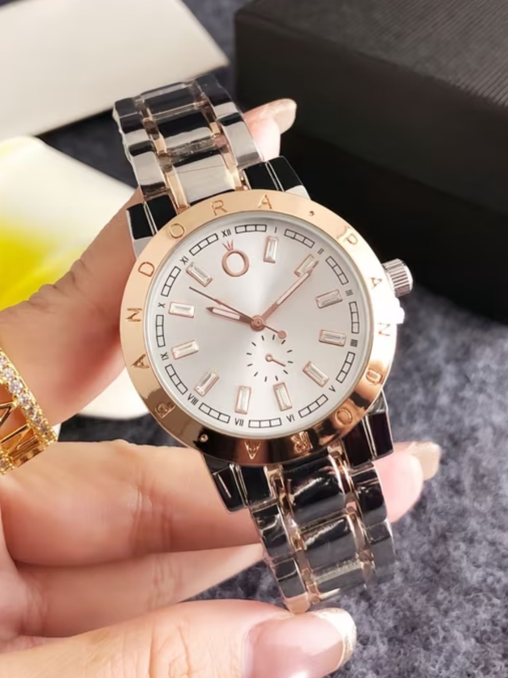 New Pandora Women's Rose Gold and Black Ceramic Bracelet Watch - Branded Design